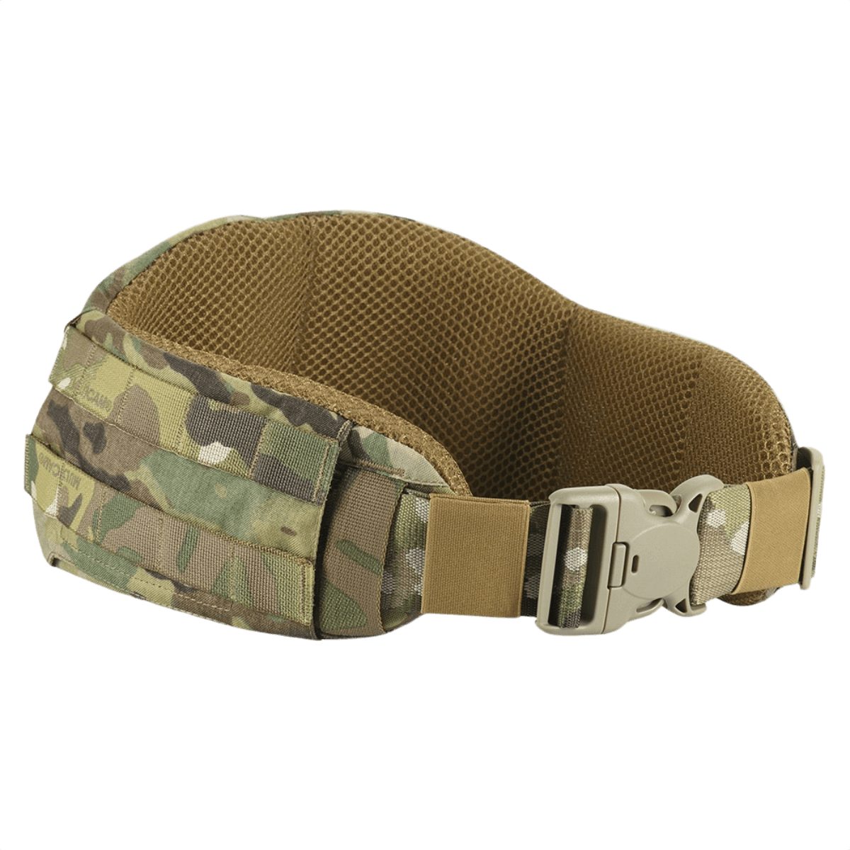 M-Tac War Belt ARMOR maastokuviossa, tukeva suljin ja MOLLE-webbing, sopii taktiseen käyttöön ja taisteluvälineistölle.