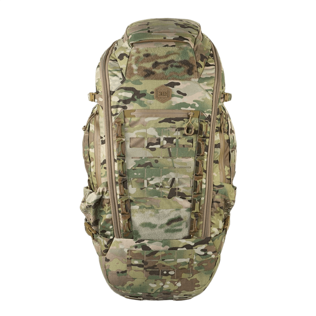 M-Tac Large Gen.IV Elite maastokuvioitu reppu, valmistettu kulumiskestävästä Cordura-materiaalista varusteiden ja aseiden kuljetukseen.
