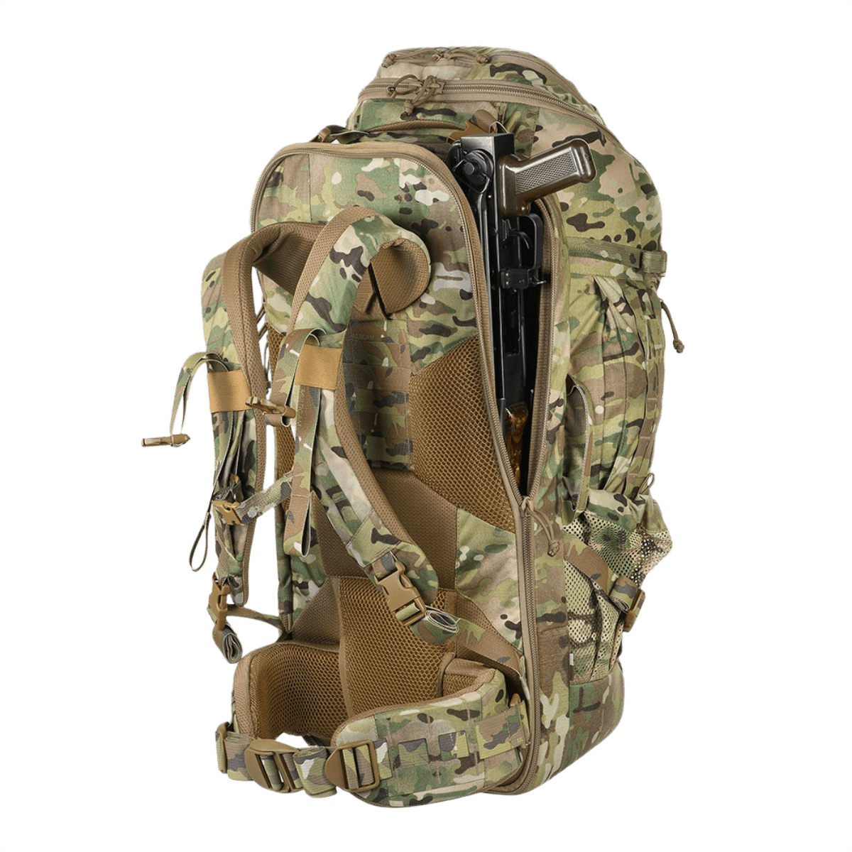 M-Tac Large Gen.IV Elite maastokuvioitu reppu erillisten aseiden kuljetukseen, valmistettu kulumiskestävästä Cordura-materiaalista.