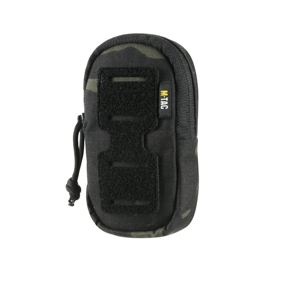 M-Tac Utility Shoulder Pouch Elite Gen.II Cordura 500D Multicam Black, Velcro-panel patchien kiinnitykseen, edestä nähtynä.