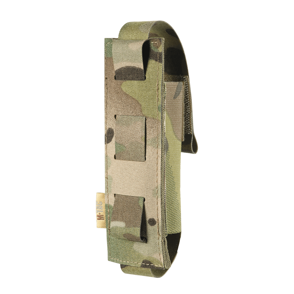 M-Tac Tourniquet Pouch Elastisk med MOLLE Gen.II camo-designissa, sivulta nähtynä, nopeaan tourniquetin käyttöön.