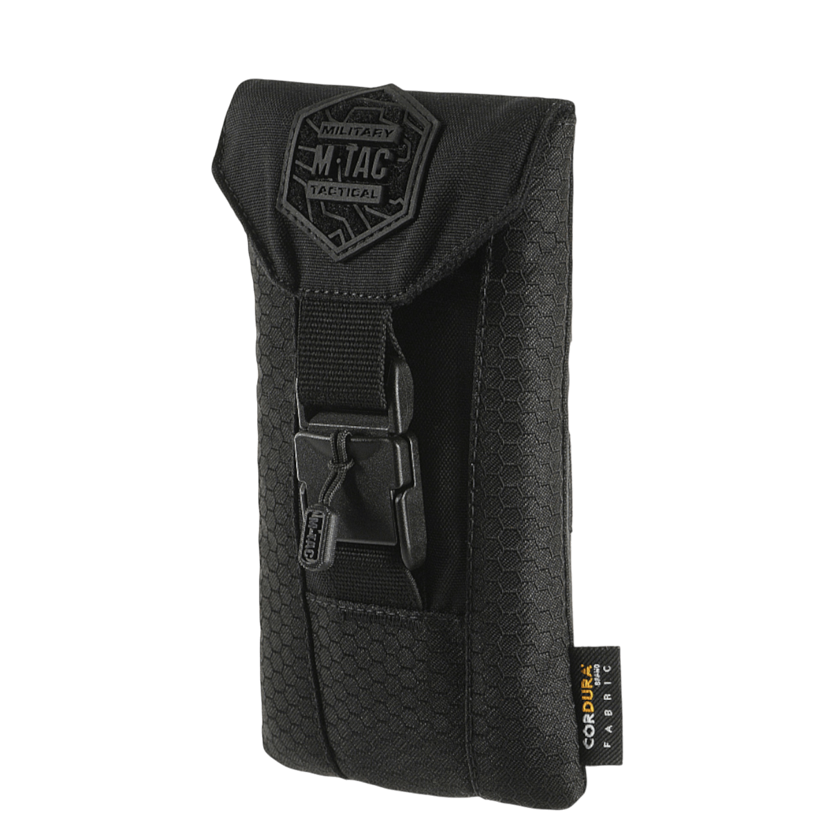 M-Tac Smartphone Lomme Elite Large Hex mustana, valmistettu CORDURA HEX -materiaalista, WJ-magneettisoljella.
