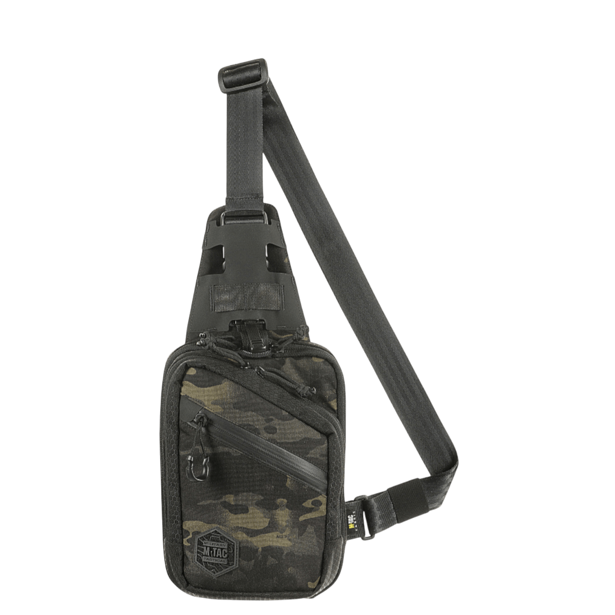M-Tac Sling Pistoltaske Elite Hex Cordura-kankaasta, maastokuvio, säädettävä olkahihna ja tilavat osastot piilotettuun aseen kuljetukseen.