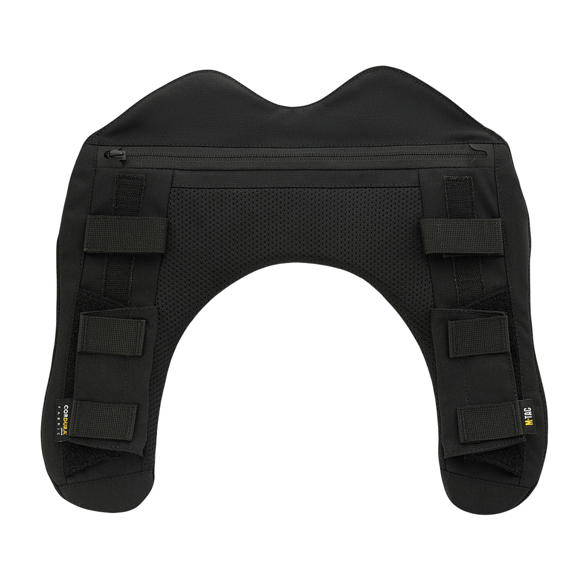M-Tac olkapääpehmuste Plate Carrier Cuirass QRS:lle mustassa Cordura-kankaassa, 3D-mesh-paneelit mukavuutta ja ilmanvaihtoa varten.