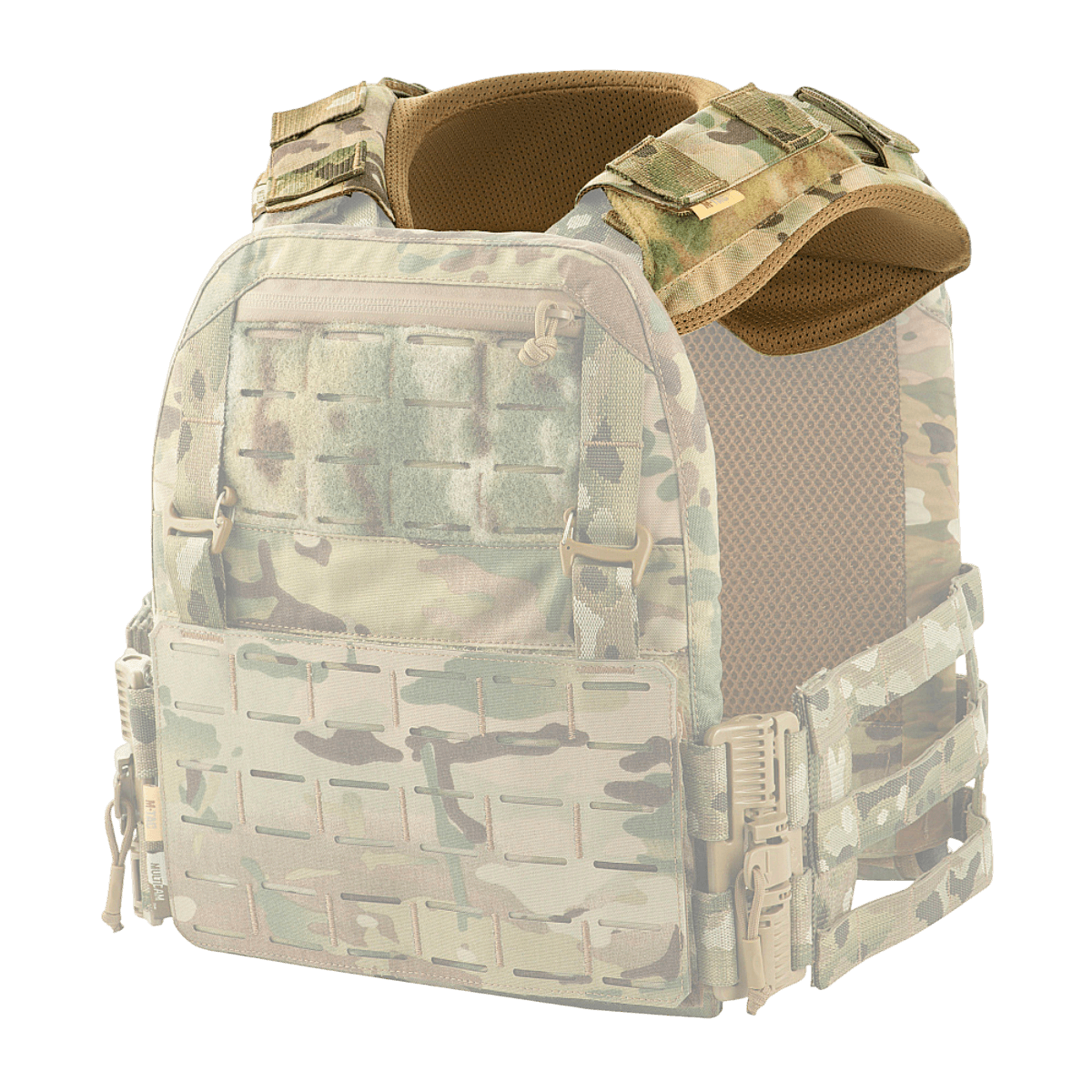 M-Tac olkapääpehmuste Plate Carrier Cuirass QRS:lle kestävässä Cordura-kankaassa, 3D-mesh-paneelit lisäävät mukavuutta ja ilmanvaihtoa.