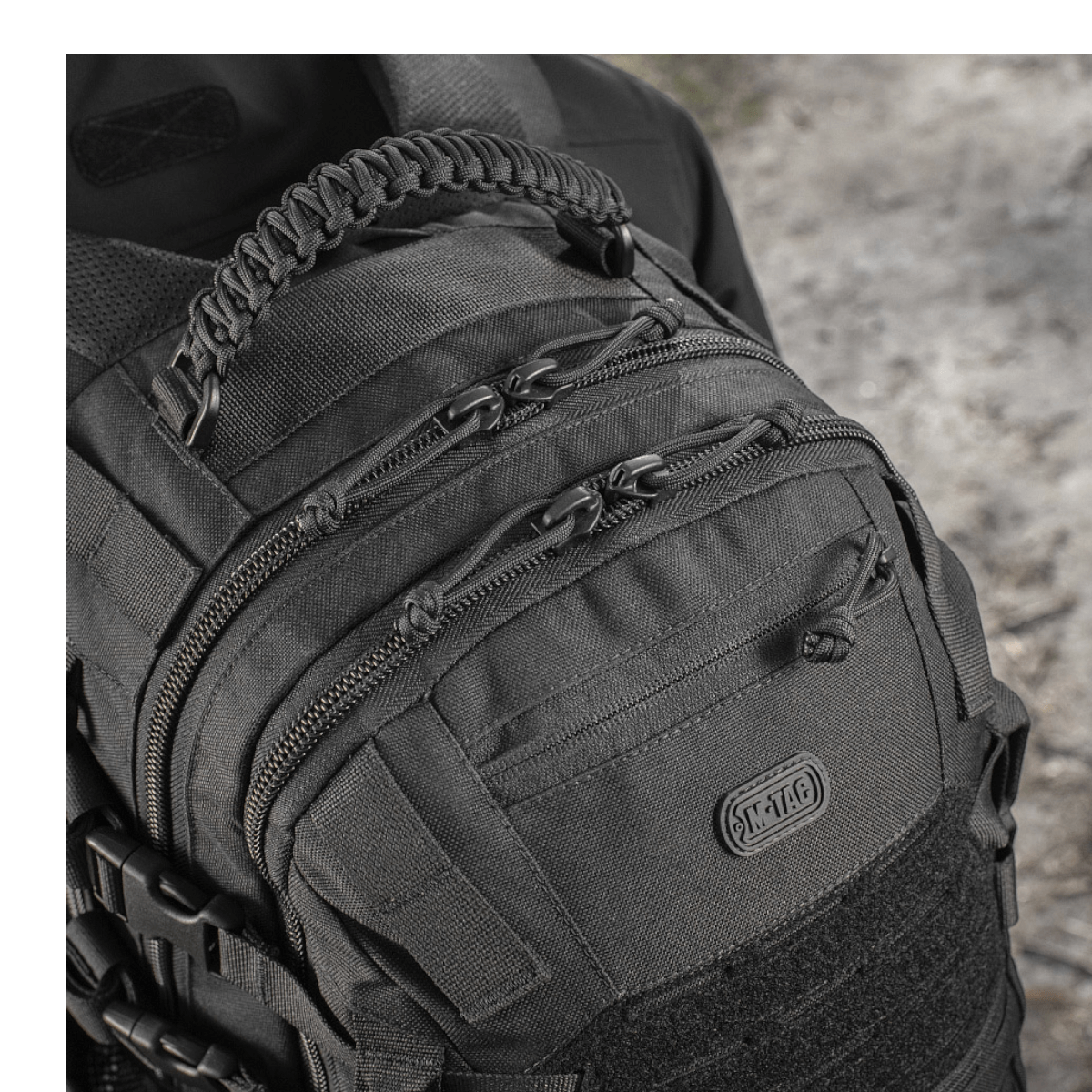 M-Tac Mission Pack Elite reppu, Cordura 1000D ja MOLLE LASER CUT-system -yksityiskohta, lähikuva.