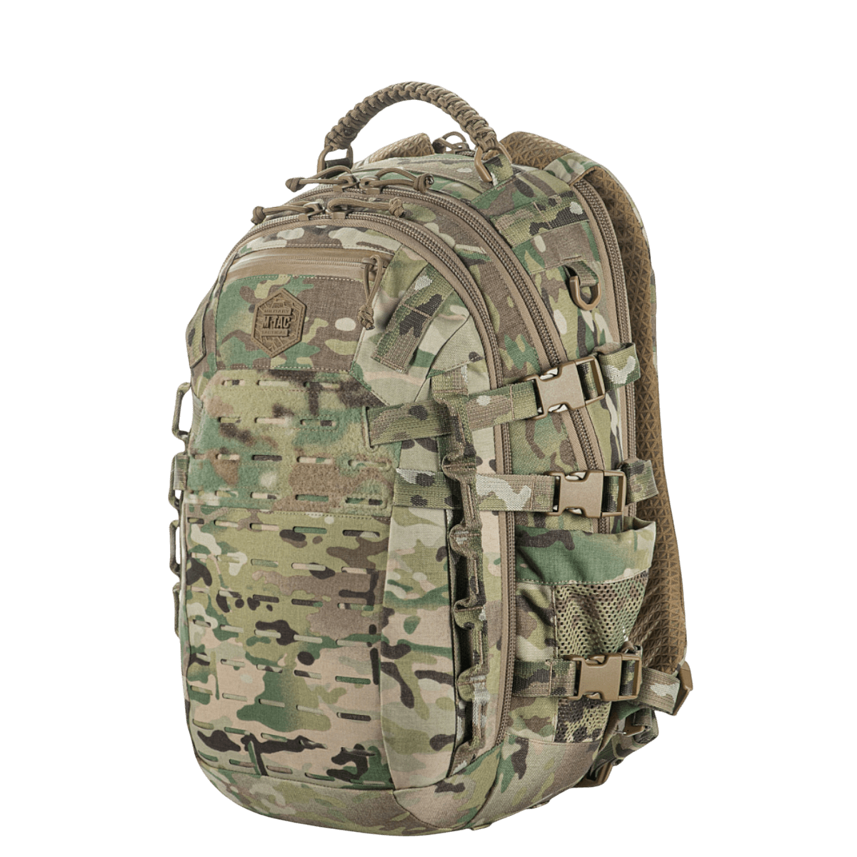 M-Tac Mission Pack Elite reppu camo-kuvioitu, ergonominen muotoilu ja MOLLE LASER CUT-system tilan lisäämiseksi.