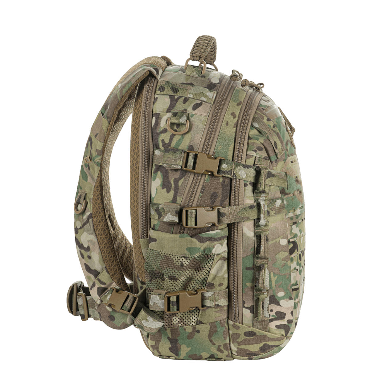 M-Tac Mission Pack Elite, Cordura 1000D -kangas ja MOLLE LASER CUT-system camo-muotoilussa.