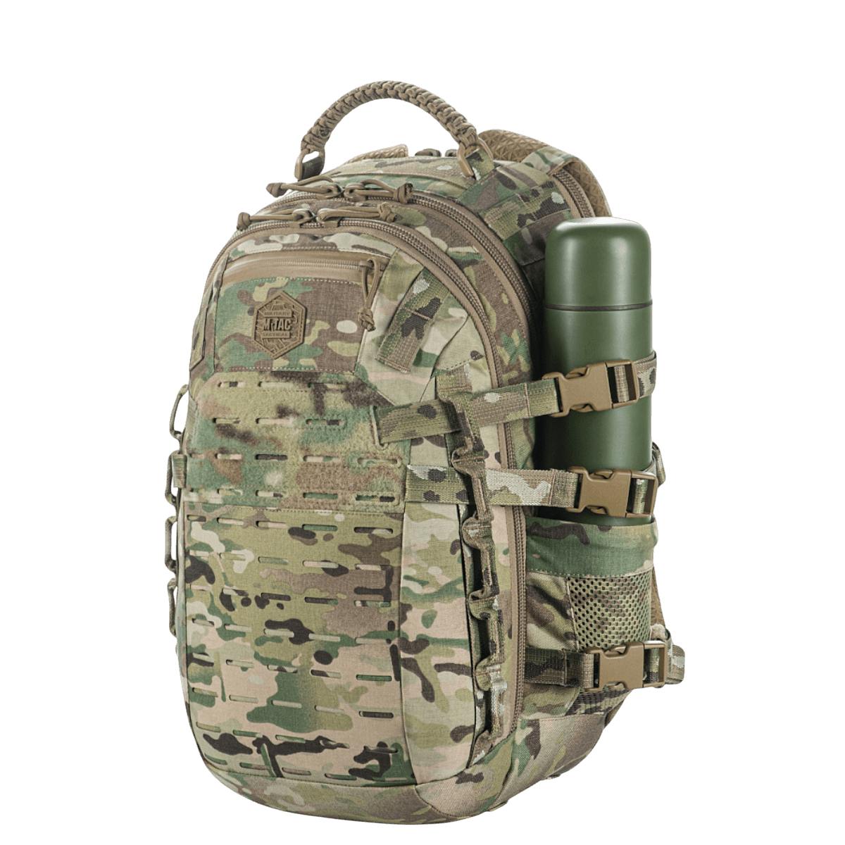 M-Tac Mission Pack Elite camo-kuvioitu, Cordura 1000D ja MOLLE LASER CUT-system lisäämään toiminnallisuutta.