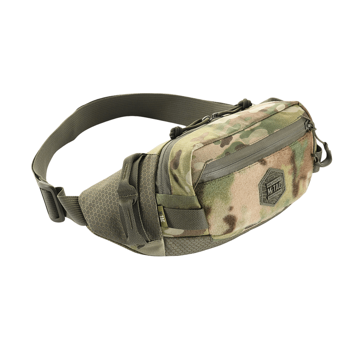 M-Tac Elite Hex -vyölaukku camo-designilla, Cordura-materiaalia ja YKK-vetoketjuja, sopii arkeen ja taktiseen varustukseen.