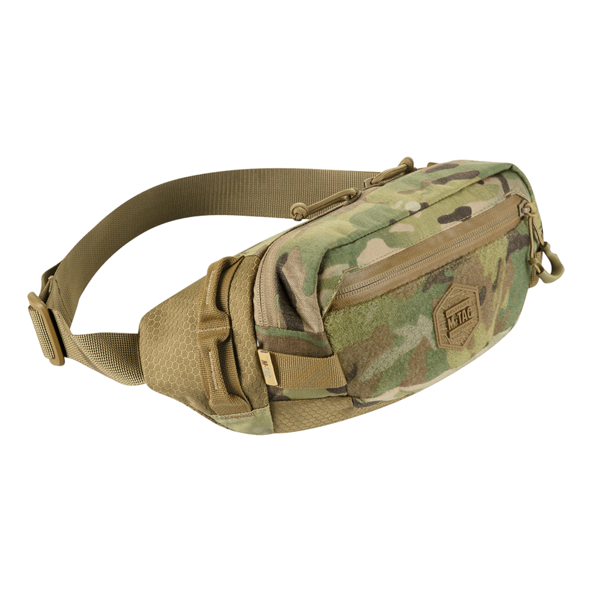 M-Tac Elite Hex camouflagena, Cordura-materiaalia, kaksi osastoa ja vedenpitävä vetoketju. Sopii arkeen tai taktiseen varustukseen.