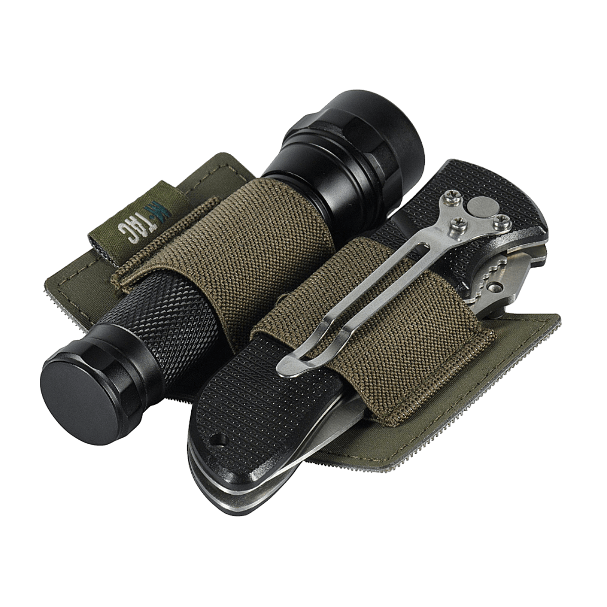 M-Tac Modulær Indsats Small (2 sektioner) taskulamppu ja multitool kiinnitetty elastisilla remmeillä. Kestävä polymeerikomposiitti.