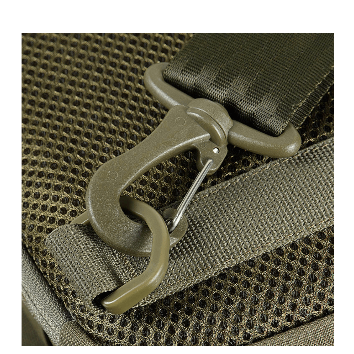 Lähikuva M-Tac Cross Taske Slim Elite Hex -laukusta, kestävä YKK-solki ja Cordura Hex -kangas.