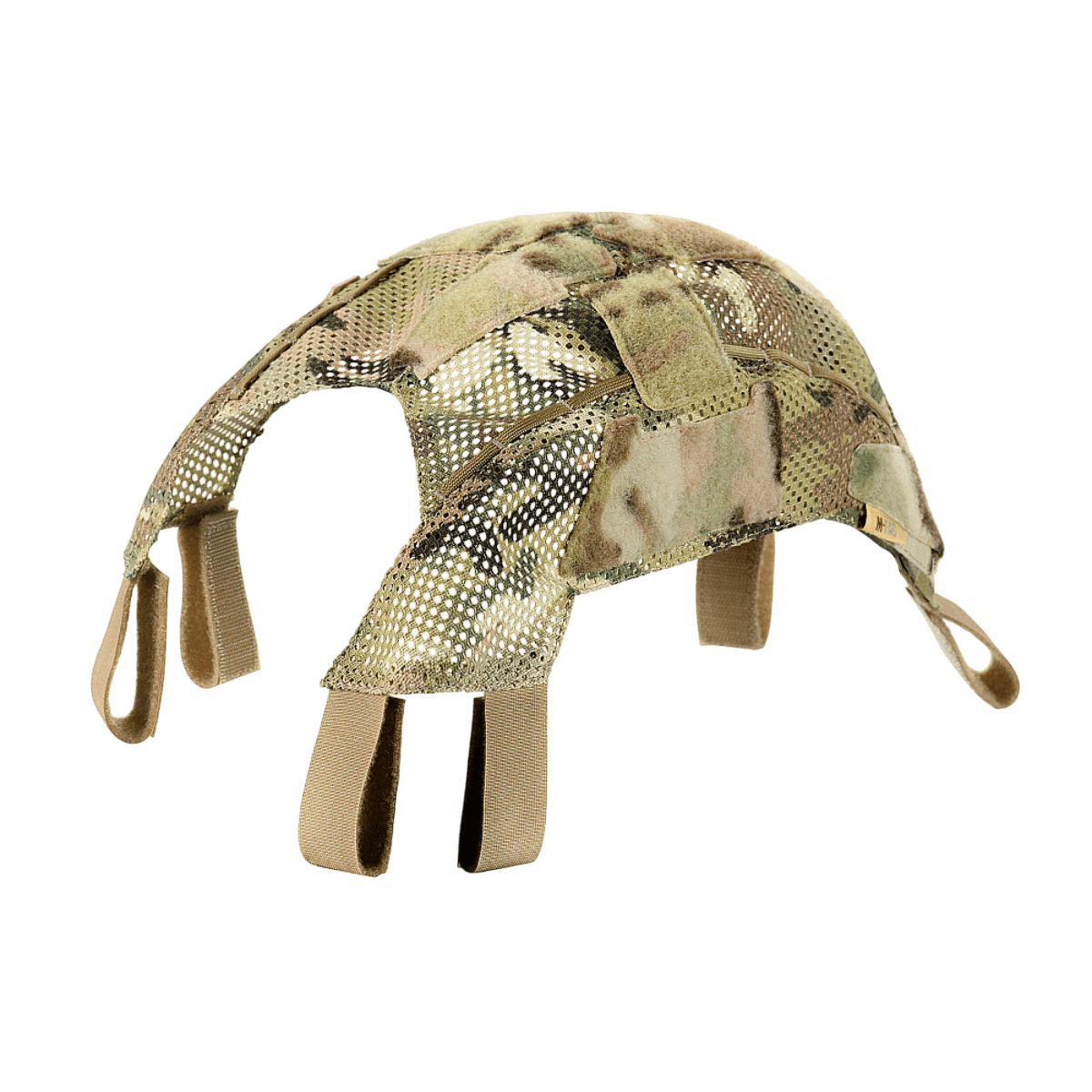 M‑Tac Hjelmcover Shroud Elite multicam-maastokuviossa, suunniteltu TOR-D-kypärille Velcro-paneeleilla ja remmeillä lisäkiinnitystä varten.