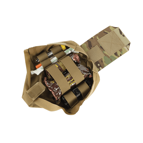 M‑Tac Medic Pouch Vertical Large Elite ensiapuvälineillä, kestävä Cordura 500D -muotoilu camo‑kuosissa.