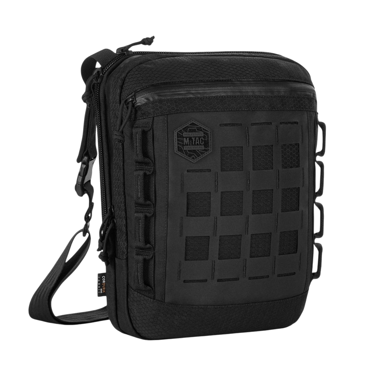 M-Tac Tablet Bag Laser Cut Hex mustana, Cordura-materiaali, Laser Cut MOLLE -paneeli ja tukeva hardware EDC:lle ja pöytävarastointiin.