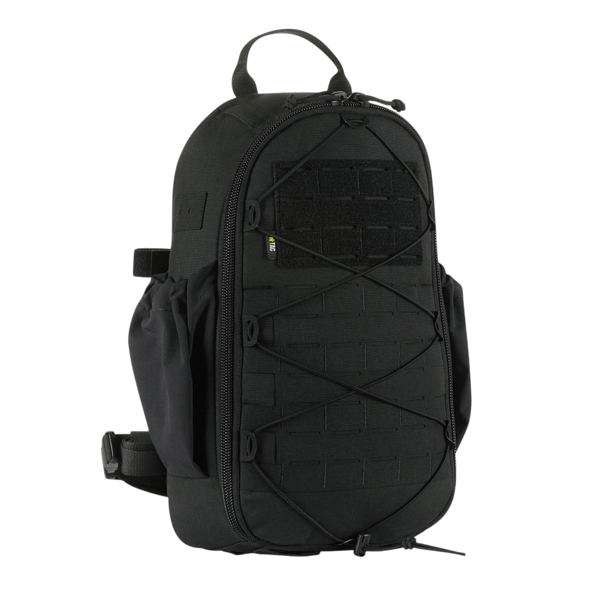 Musta M-Tac STURM Elite -reppu, 15 litraa, Cordura, MOLLE Laser Cut -etupaneeli ja joustavat sivutaskut, sopii lyhyelle kenttäretkelle.