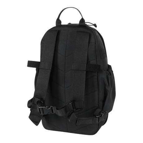 M-Tac STURM Elite -reppu mustana, 15 litraa, Cordura, MOLLE Laser Cut -etupaneeli taktiseen käyttöön, selkäosa näkyvissä.