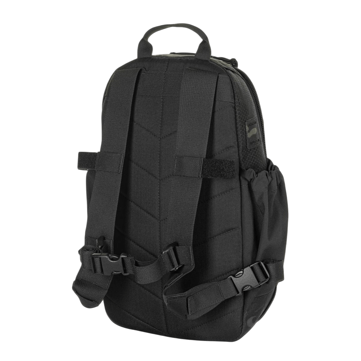 M-Tac STURM Elite -reppu mustana, 15 l taktinen muotoilu laserleikatuilla MOLLE-paneeleilla ja joustavilla sivutaskuilla lyhyille kenttäretkille.