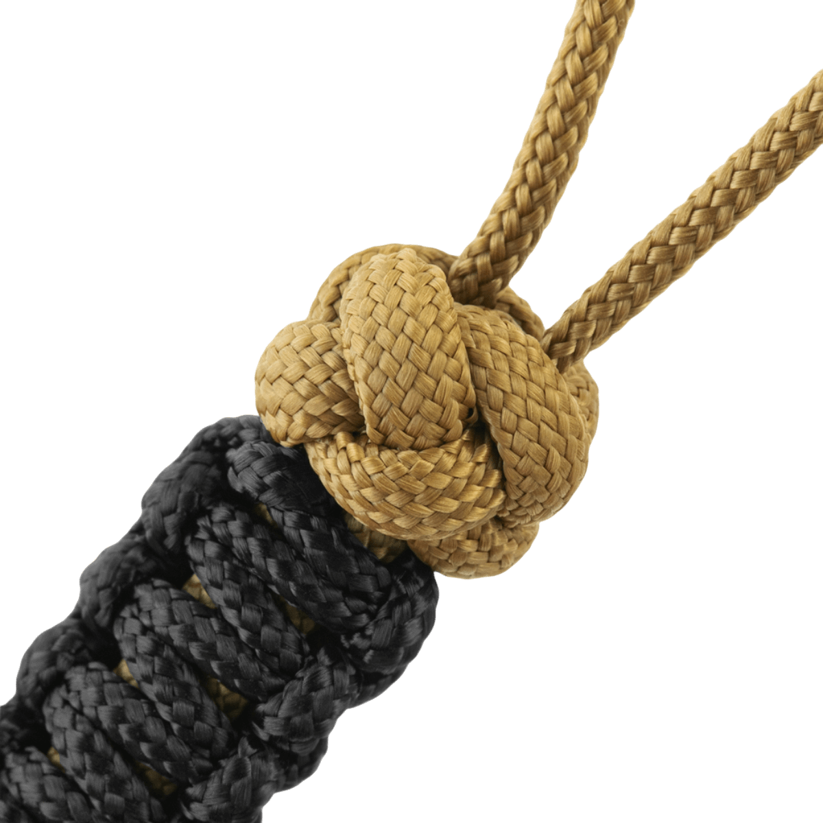 M-Tac Lanyard Scandinavian Small Chinese Knot musta-kultaisessa kierretyssä paracordissa skandinaavisella solmumuodolla.