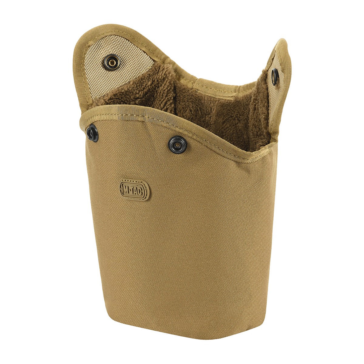 M-Tac Flaskeholder MOLLE kestävästä polyesterista PVC-pinnoitteella ja tyhjennysreiällä, ihanteellinen ulkokäyttöön ja helppo asentaa MOLLE-varusteisiin.