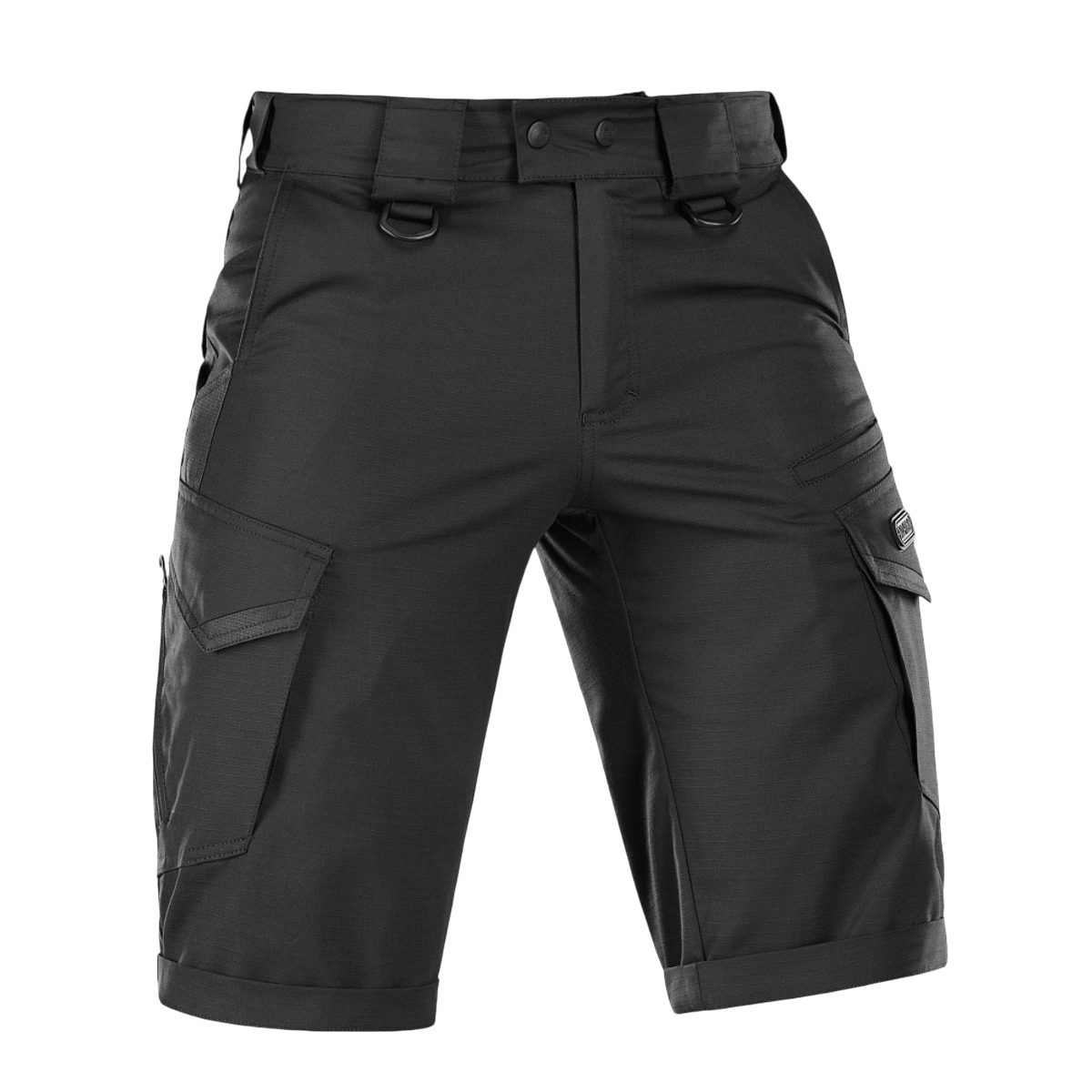 M-Tac Shorts Aggressor Gen.II Flex ripstop-kankaasta, mustat, monikäyttöiset harjoitteluun ja vapaa-aikaan, taktinen muotoilu.