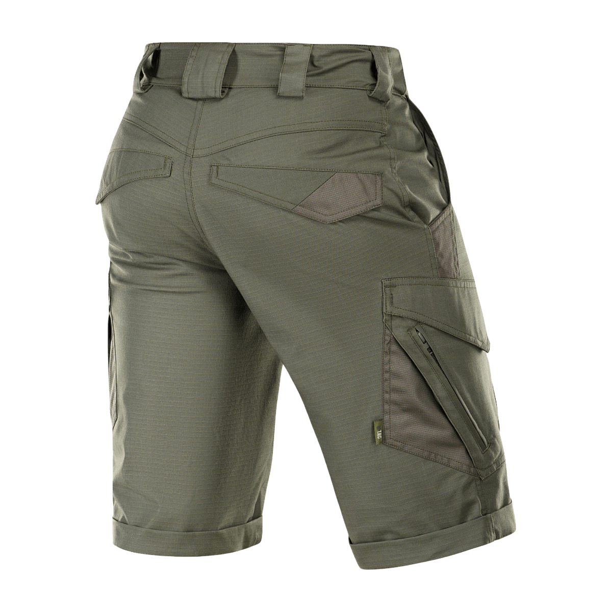 M-Tac Shorts Aggressor Gen.II Flex ripstop-materiaalista, vesi- ja likahylkivä, takaa kuvattuna modernilla taktillisella muotoilulla.