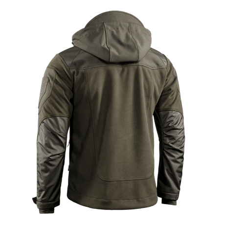 M-Tac Norman Windblock -fleecetakki takaa nähtynä, näyttää yksityiskohtaiset softshell-paneelit tuulen ja kylmän suojaksi, sopii kylmään säähän.
