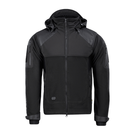 M-Tac Norman Windblock -fleecetakki mustana, windblock-materiaalia ja softshell-paneeleja, sopii viileään ja kylmään säähän.