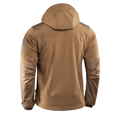 Takakansi M-Tac Norman Windblock -fleecetakista hupulla ja softshell-materiaalilla, sopii kylmään säähän, beige väri.