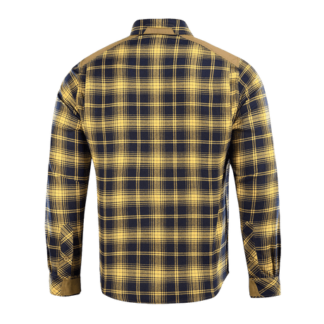 M-Tac Redneck -paita navy sininen/keltainen ruudullinen, nähtynä takaa säädettävät hihat ja vahvistetut olkapäät.