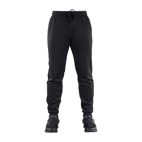 M-Tac Stealth Cotton -housut mustana, monikäyttöiset puuvillahousut urheiluun ja arkeen, kuminauha vyötäröllä ja sivutaskut.