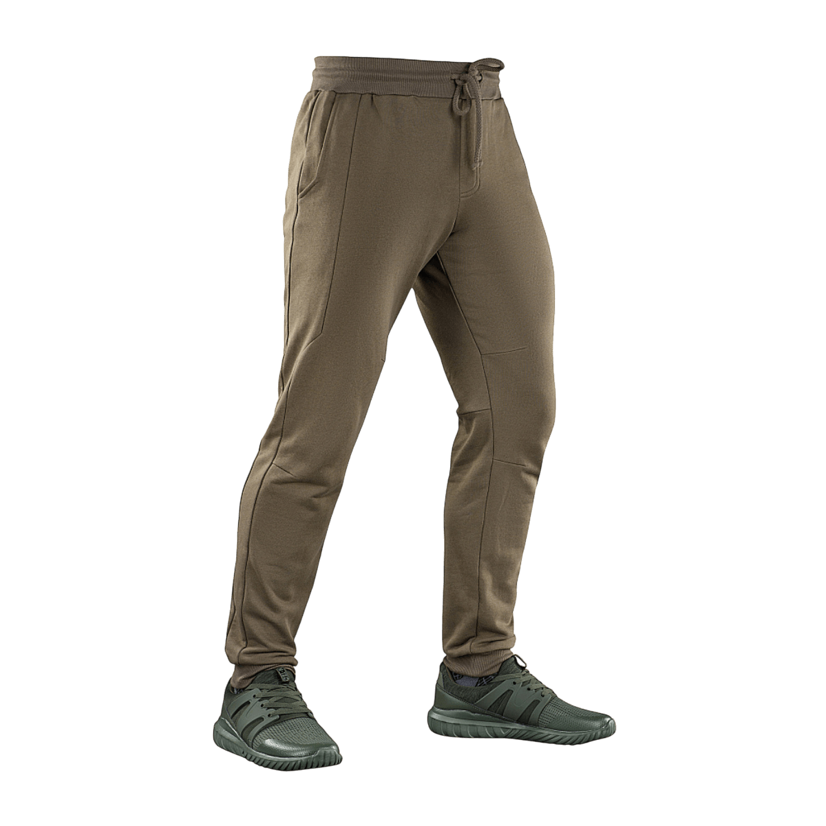 M-Tac Stealth Cotton -housut ruskeana, monikäyttöiset urheiluhousut kuminauhalla vyötäröllä ja sivutaskuilla, täydelliset juoksuun ja treeniin.