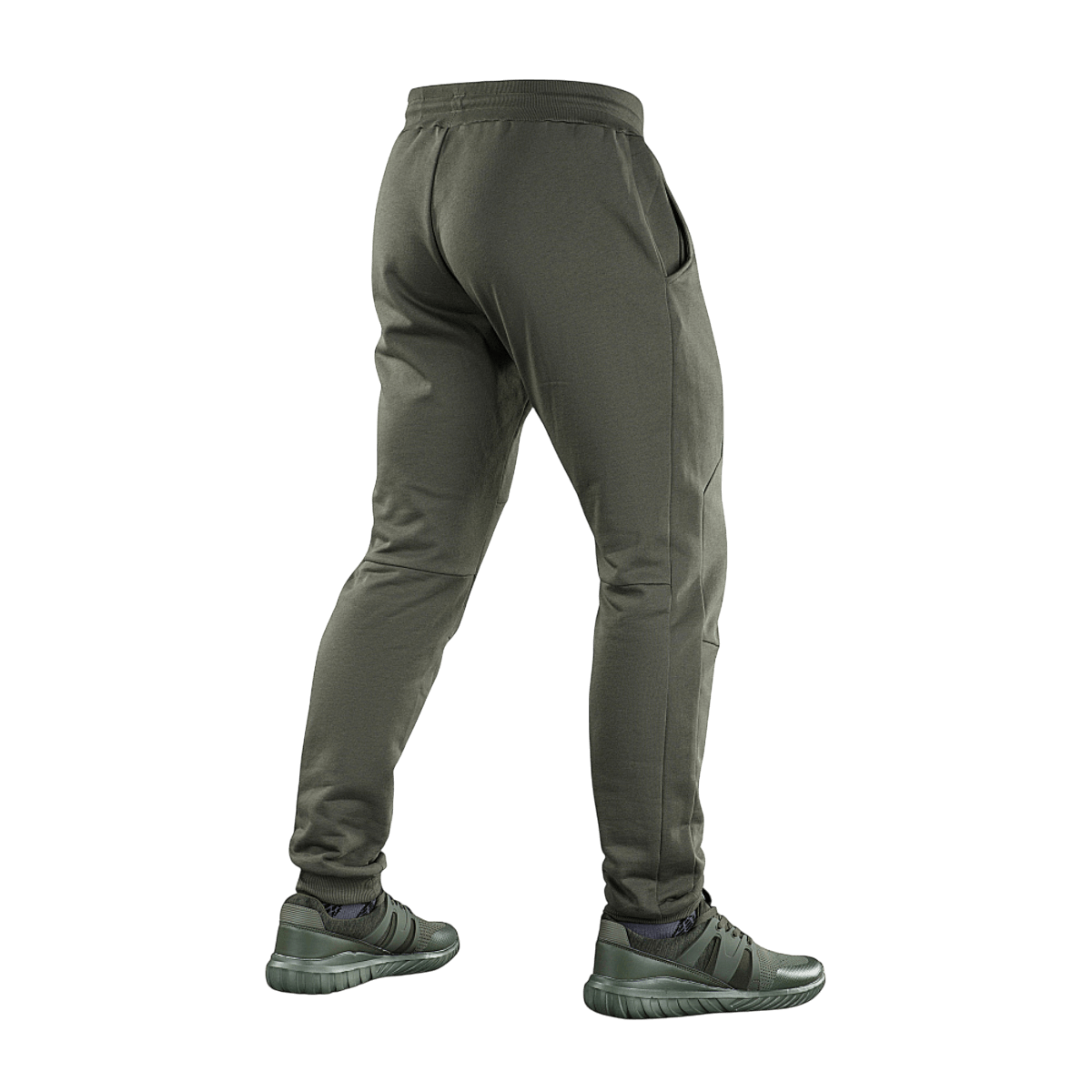 M-Tac Stealth Cotton -urheiluhousut puuvillaa kuminauhalla vyötäröllä, takaa nähtynä, täydelliset juoksuun ja kuntoiluun.