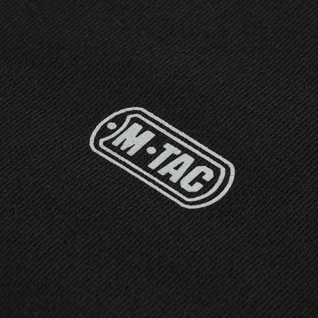 M-Tac Cotton Sweatshirt mustalla kankaalla ja M-Tac-logolla, sopii juoksuun ja kuntoiluun, mukava istuvuus, 100% puuvillaa