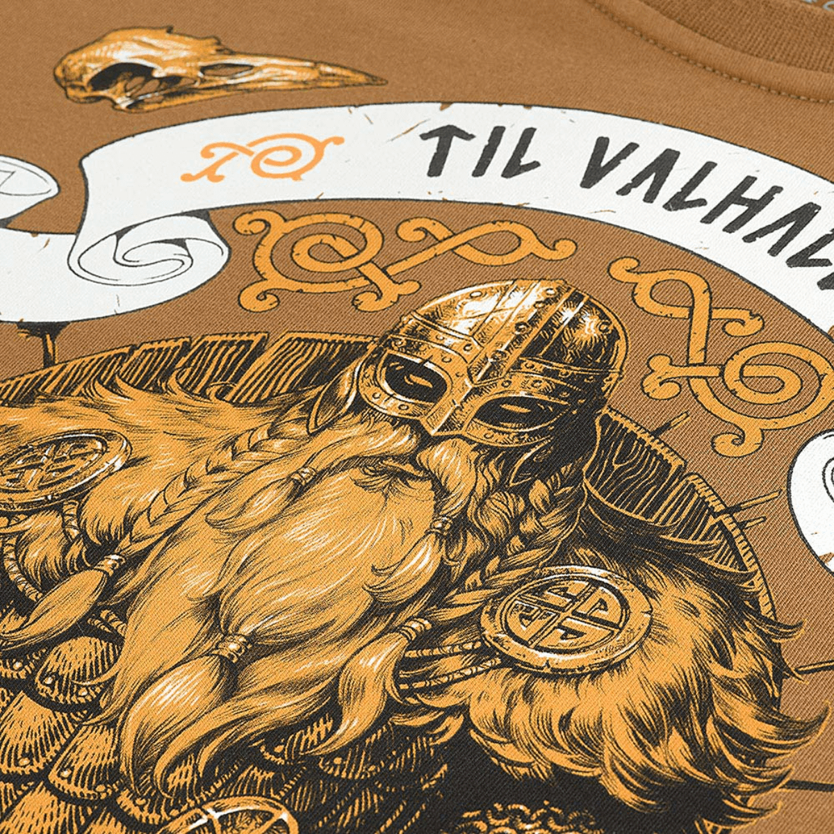 M-Tac T-paita Viking viikinki-aiheella ja 'Til Valhall' -tekstillä, voiman ja kunnian symboli, valmistettu 93% puuvillasta. Kohde: M-Tac T-paita Viking