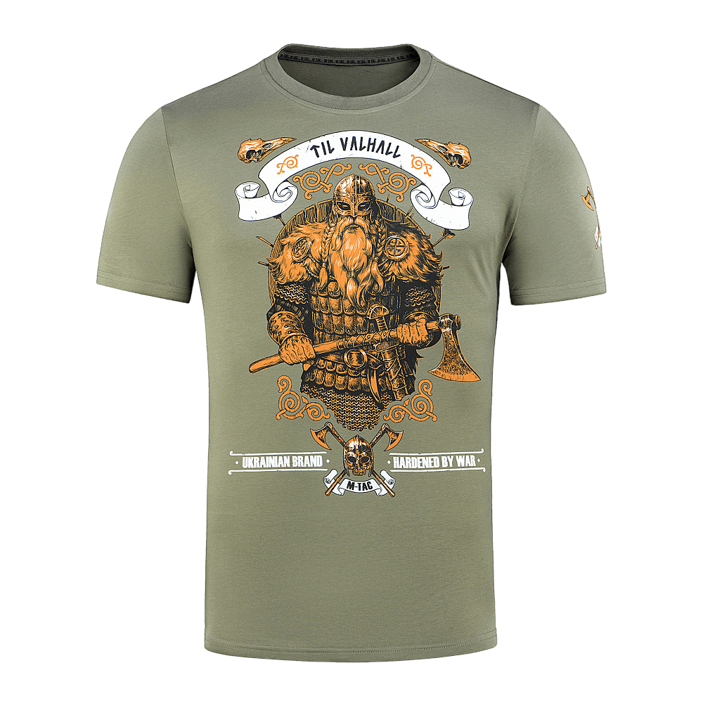 M-Tac T-shirt Viking, pelottava viikinkiprintti ja "Til Valhall" -teksti, suunniteltu korostamaan rohkeutta ja taistelutahtoa.