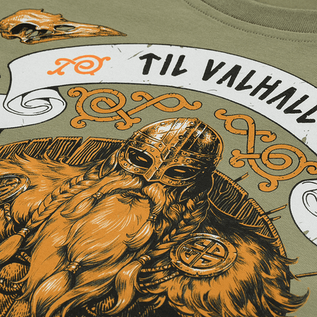 M-Tac T-shirt Viking, pelottava viikinki ja "Til Valhall" -teksti, korostaa taistelutahtoa ja arvoja. 93% puuvillaa.