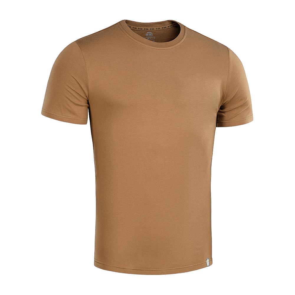 M-Tac T-shirt 93/7 Summer ruskea, kevyt ja hengittävä, sopii lämpimiin kesäpäiviin, anatominen leikkaus korostaa siluettia.