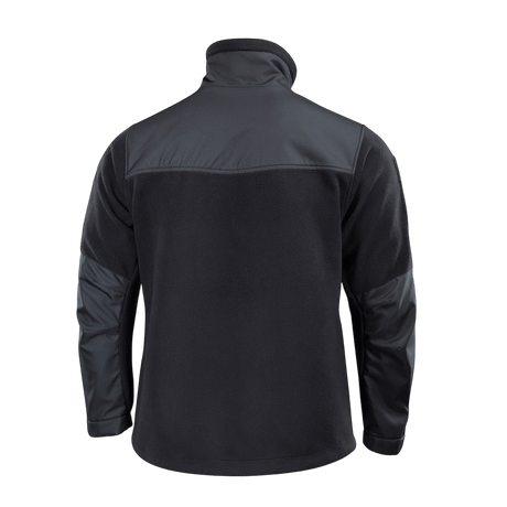 M-Tac Alpha Microfleece Jakke Gen.II musta fleece-takki vahvistetuilla olkapäillä ja hihoilla, takakuva. Ihanteellinen taktiseen käyttöön ja ulkoiluun.