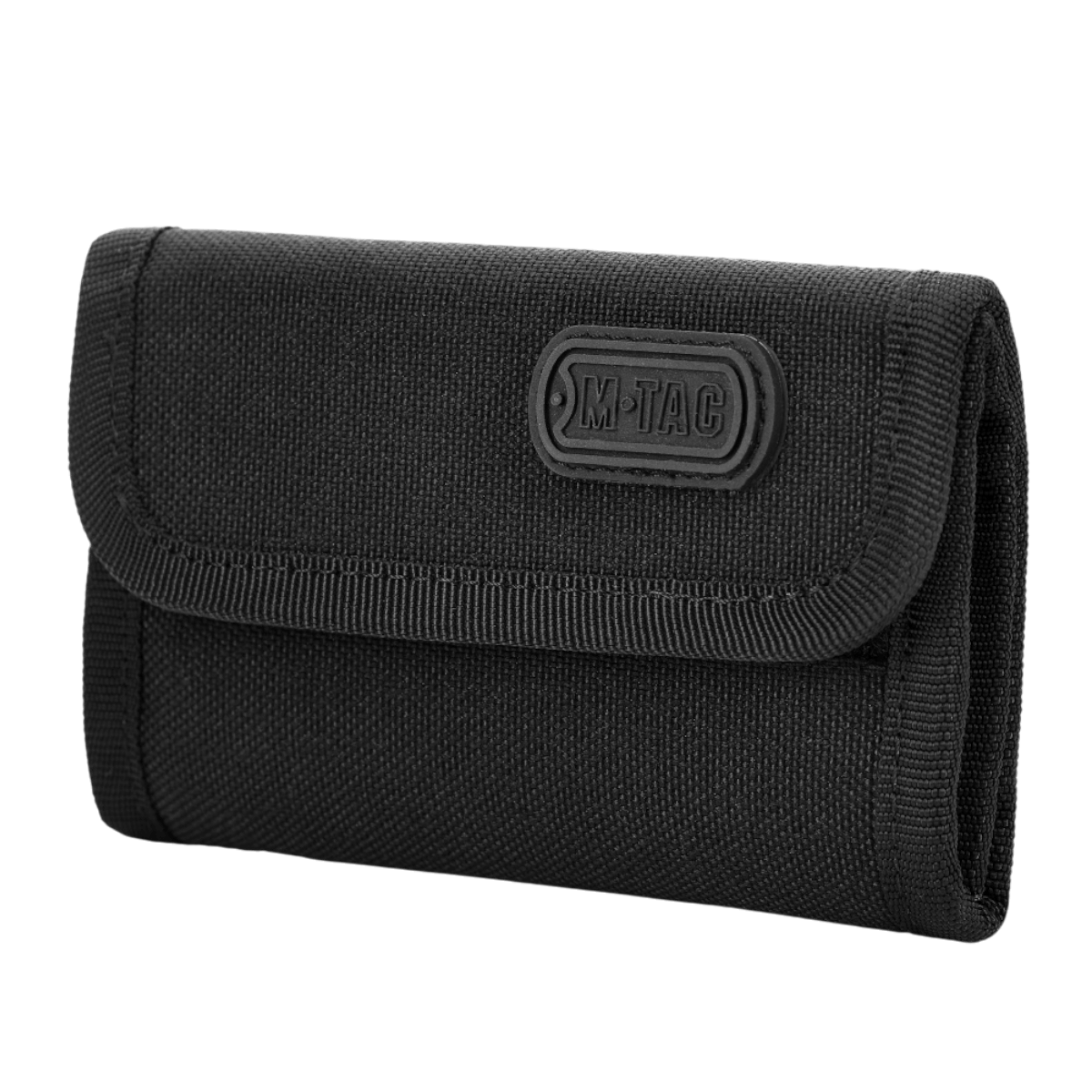 M-Tac Pung Elite kestävästä mustasta Cordura‑nylonista, useita lokeroita luottokorteille ja vaihtorahalle.