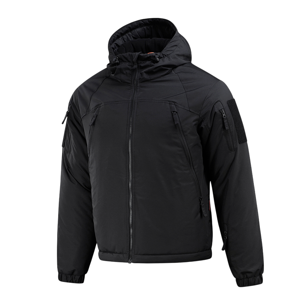 M-Tac Alpha Gen.III Pro talvitakki, musta, säädettävä huppu ja vettähylkivä nylon, sopii lämpötiloihin jopa -20°C.