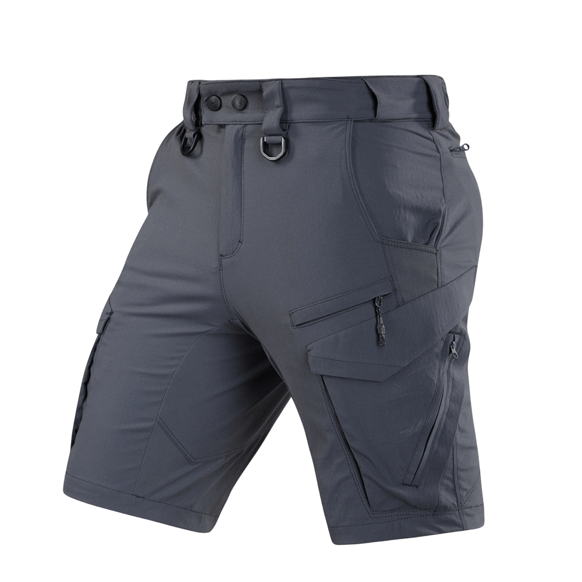 M-Tac Aggressor Summer Flex Shorts kevyessä Flex Rip-Stop -kankaassa, täydelliset treeniin ja vapaa-aikaan, seitsemän toiminnallista taskua ja D-renkaat.