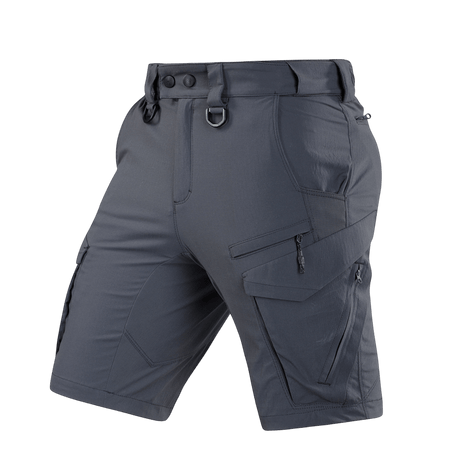 M-Tac Aggressor Summer Flex Shorts kevyessä Flex Rip-Stop -kankaassa, täydelliset treeniin ja vapaa-aikaan, seitsemän toiminnallista taskua ja D-renkaat.