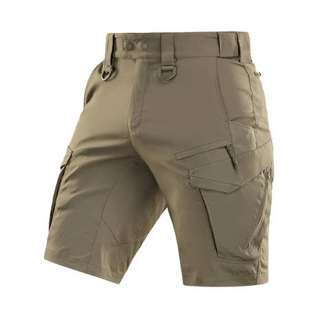 M-Tac Aggressor Summer Flex Shorts kevyessä Flex Rip-Stop -kankaassa, useilla toiminnallisilla taskuilla ulkoiluun.