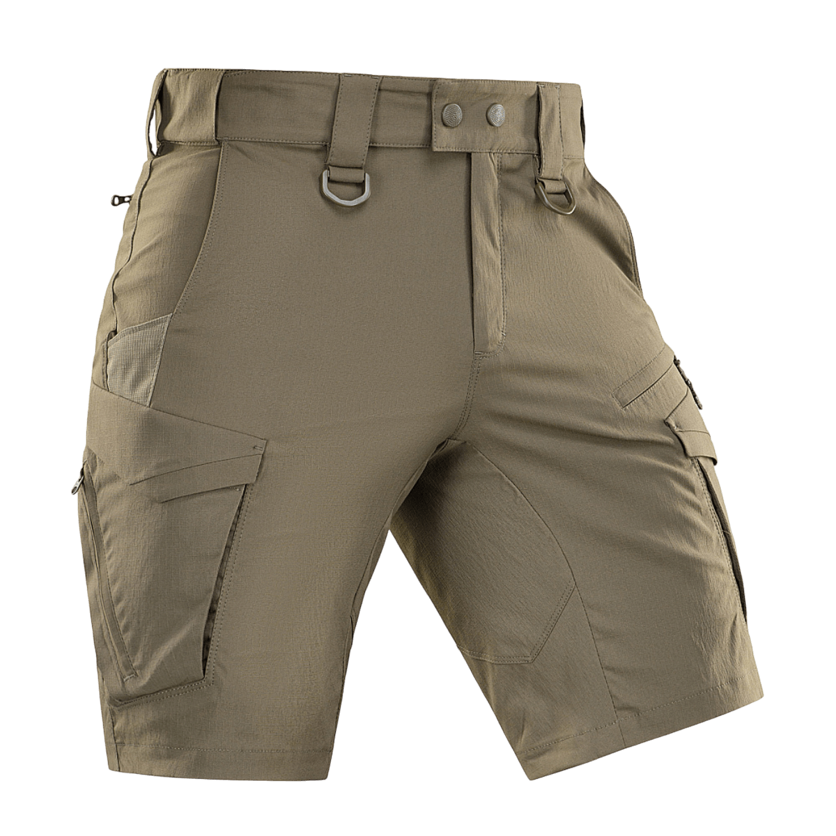 M-Tac Aggressor Summer Flex Shorts, Flex Rip-Stop -kangas, kevyet taktiset shortsit D-ringeillä ja seitsemällä taskulla, ideaalit harjoitteluun ja työhön.