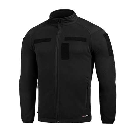 M-Tac Combat Fleece Polartec -takki mustana, Polartec® fleece ja tuulta- ja joustavaa kangasta, suunniteltu taktiseen ja arkikäyttöön.