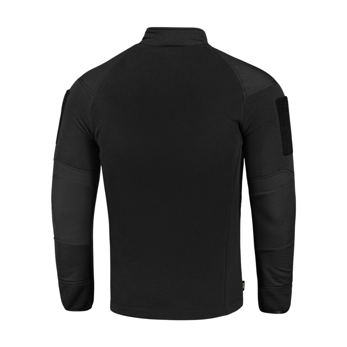 M-Tac Combat Fleece Polartec -takki takaa kuvattuna, tarrapaneelit ja joustavat hihansuut, musta malli.