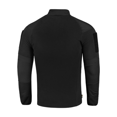 M-Tac Combat Fleece Polartec -takki takaa kuvattuna, tarrapaneelit ja joustavat hihansuut, musta malli.