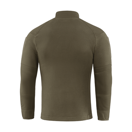 M-Tac Combat Fleece Polartec -takki takaa nähtynä vihreänä, valmistettu lämpimästä ja kestävästä Polartec® fleecestä. Ihanteellinen taktiseen käyttöön.